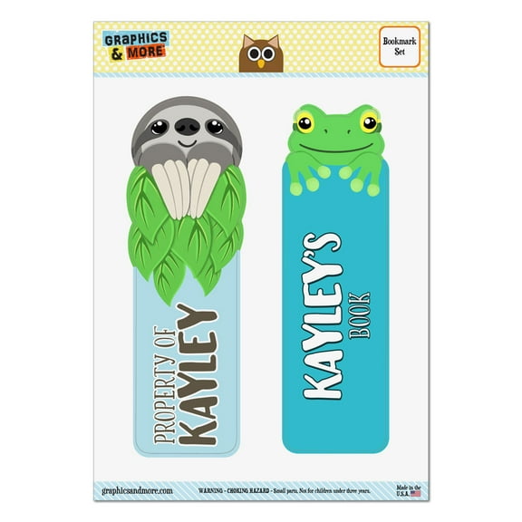 Kayley Sloth and Frog Set of 2 Glossy Laminated Bookmarks