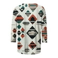 thumbnail image 5 of Cagogo Women Summer Basic Tops Blouses Under $5 Loose Fitting Aztec Western 3/4 Sleeve Vintage Shirt Round Neck Ethnic Style Going Out Green Tees Clothes, 5 of 5