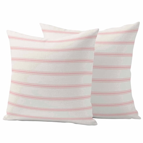 2 Pack Outdoor Waterproof Throw Pillow Covers,Minimalist Pink Stripe on Beige Decorative Square Patio Pillowcases for Chair Couch Sofa 16x16in