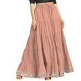 thumbnail image 1 of eloria Maxi Tier Skirt Elastic Waist Cotton Bohemian Skirts Boho Long Flaired, Color : Peach Pink, Size : 10, 1 of 1