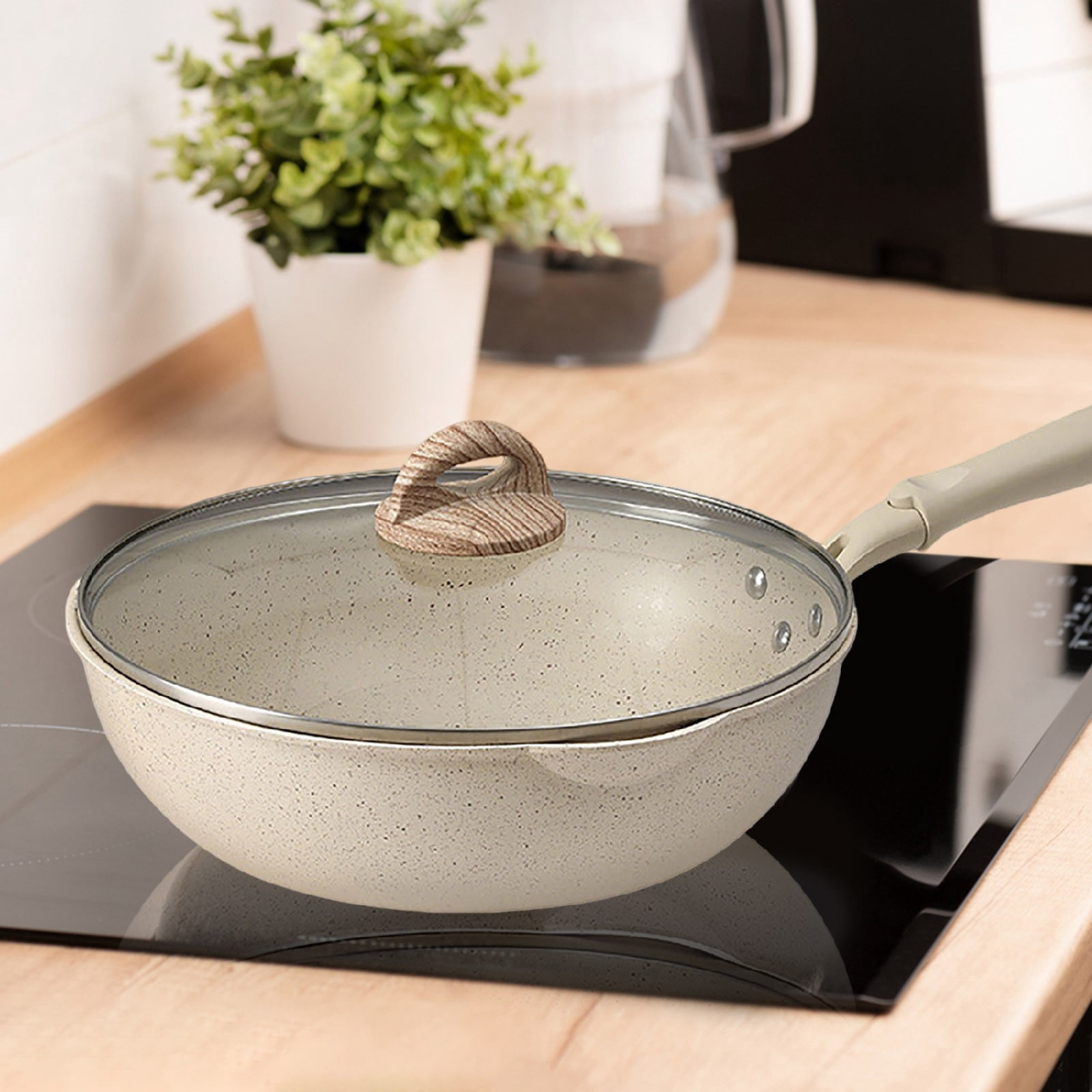 LLDYYDS Non Stick Frying Pan Skillet Nonstick Fry Pan with Glass Lid, Egg Pan Omelet Pans, Granite Cookware White Granite