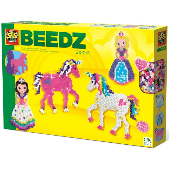 SES Creative: Beedz Unicorns & Princesses - Iron On Beads, Fusible Beads, DIY Craft Project Kit, Princess & Fantasy Horse Pegboards, Toy Kids Ages 5 