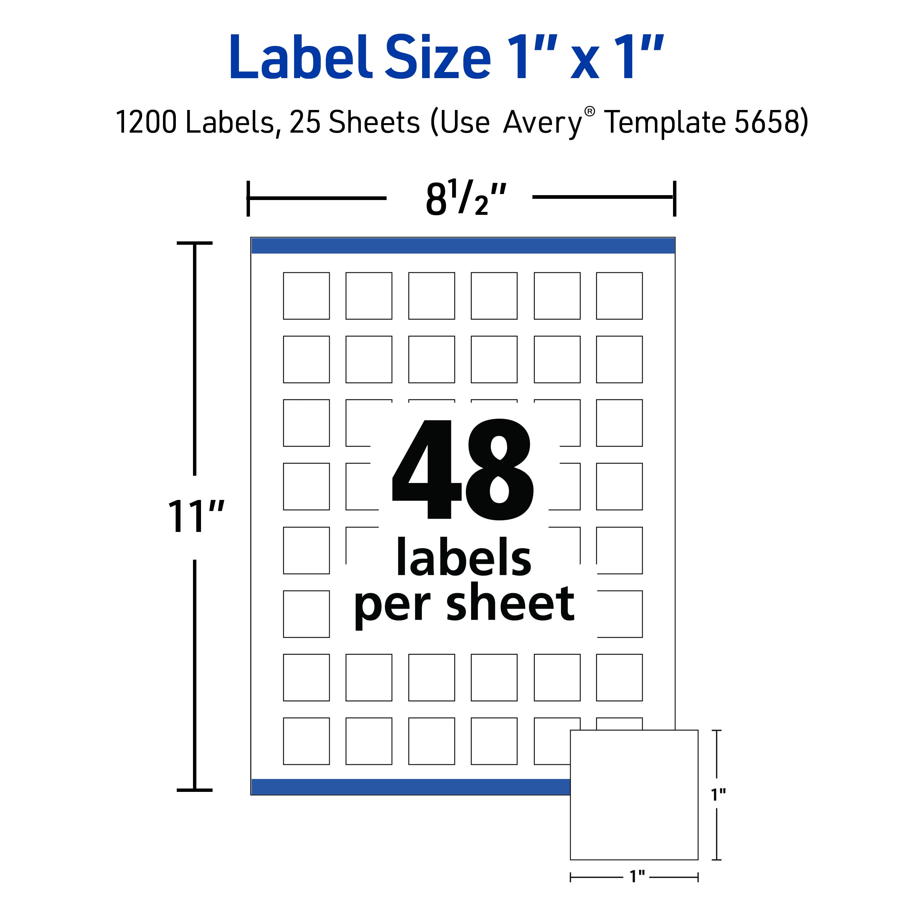 Avery Square Labels, 1" x 1", Permanent, 1,200 Labels (5658)