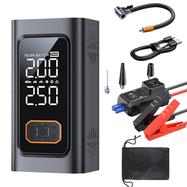 Portable 6000A Car Jump Starter Power Bank with Air Compressor, LED Light, USB Charging | 4-in-1 Emergency Roadside Kit for Vehicles