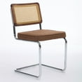 thumbnail image 4 of Set of 2 Mid Century Modern Dining Chairs, Velvet Accent Chairs with Natural Cane Back & Stainless Chrome Base, Famous Breuer Designed Chairs, Upholstered Rattan Kitchen Chairs (Coffee), 4 of 13