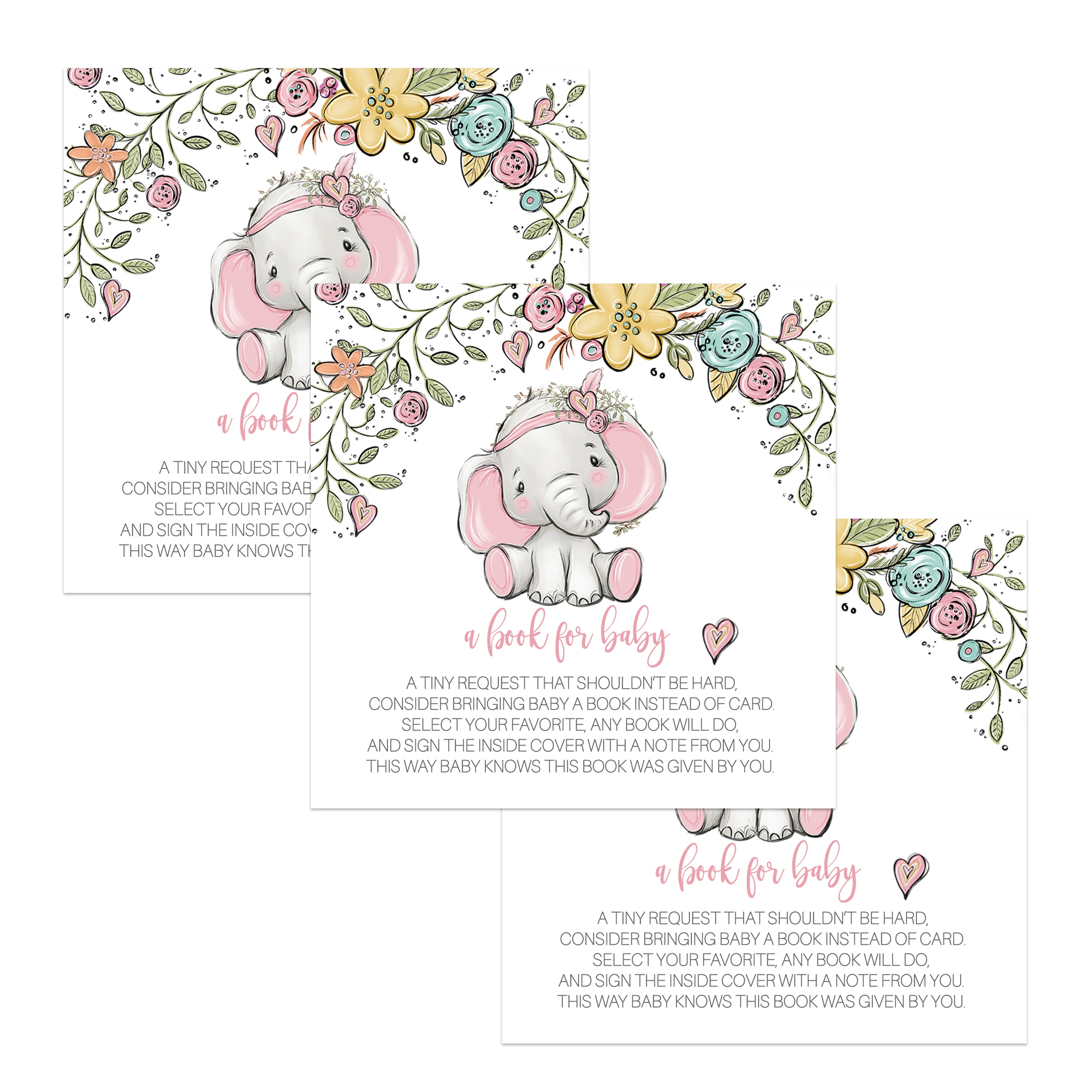 Cottage Elephant Bring a Book for Girls Baby Shower Invitation Insert Card  Pack of 25 Raffle Idea Pink Safari Greenery Theme Event Supply Printed (4 x  4 size) Paper Clever Party - Walmart.com