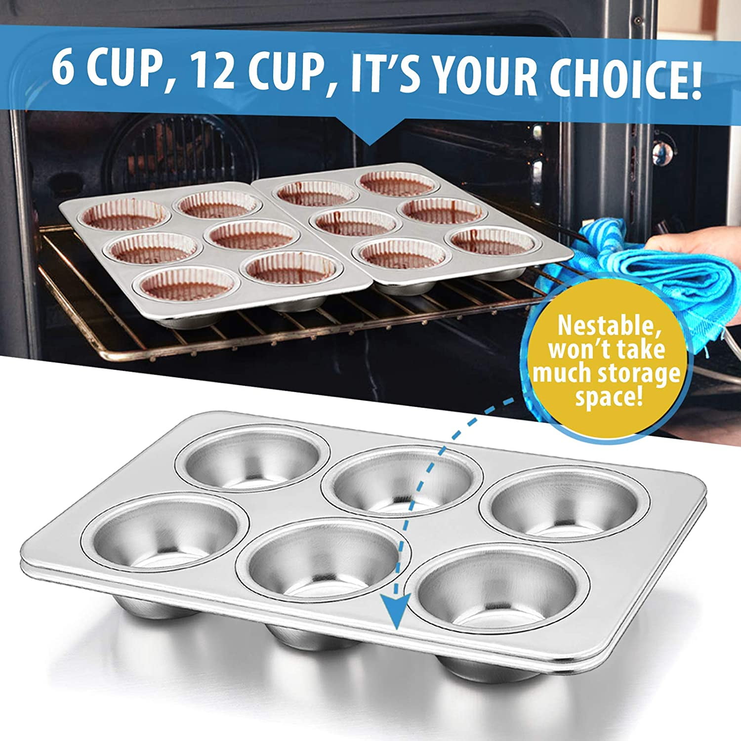 TeamFar Muffin Pans for Baking, Cupcake Pan Tray Set for Making Cakes  Cornbread Quiche and More, Healthy & Non Toxic, Oven & Dishwasher Safe -  Set of