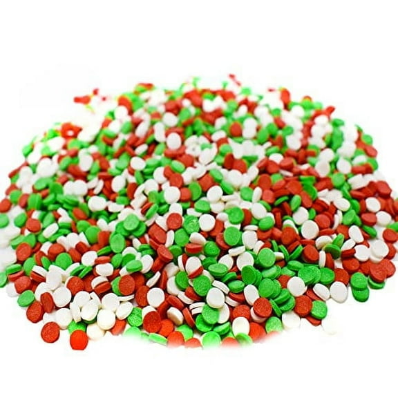Confetti Christmas Sprinkles - 4 oz Resealable Stand Up Candy Bag - Christmas Themed Holiday Sprinkle Mix - White, Green, and Red Quins - Bulk Sprinkles for Baking and Decorating