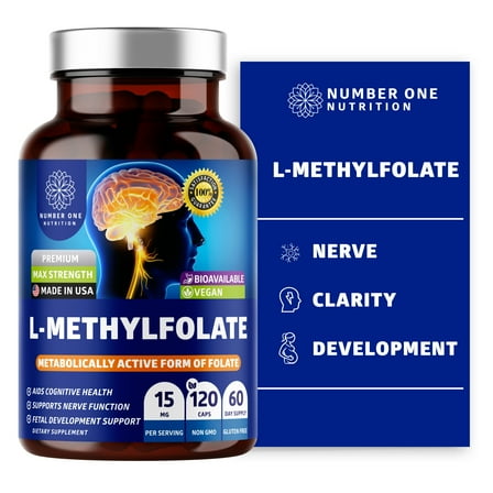 Premium L-Methylfolate 12.75MG, Extra Strength 5-MTHF Active Methylfolate Supplement for Energy and Cognitive Support, 120 Capsules