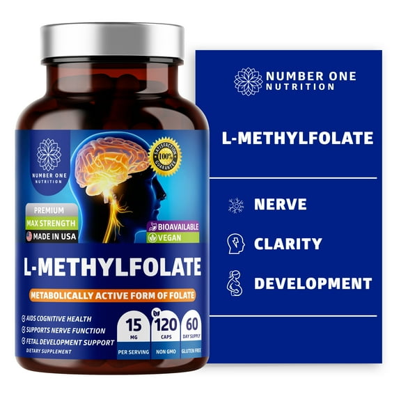 Premium L-Methylfolate 12.75MG, Extra Strength 5-MTHF Active Methylfolate Supplement for Energy and Cognitive Support, 120 Capsules