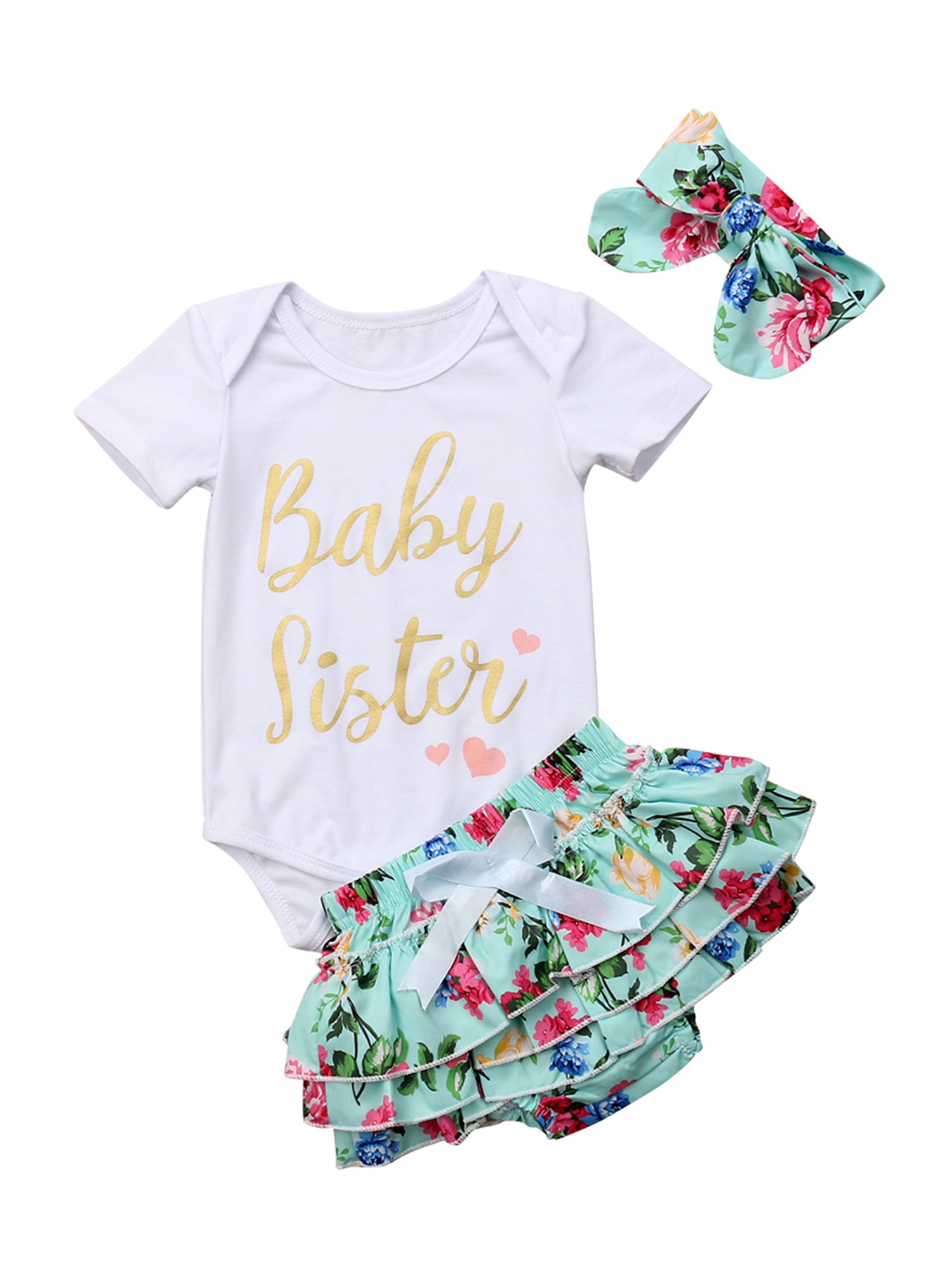 Pants Shorts+Headband Outfit Sets Newborn Baby Girl Clothes Infant Kids Ruffle Vest Tops