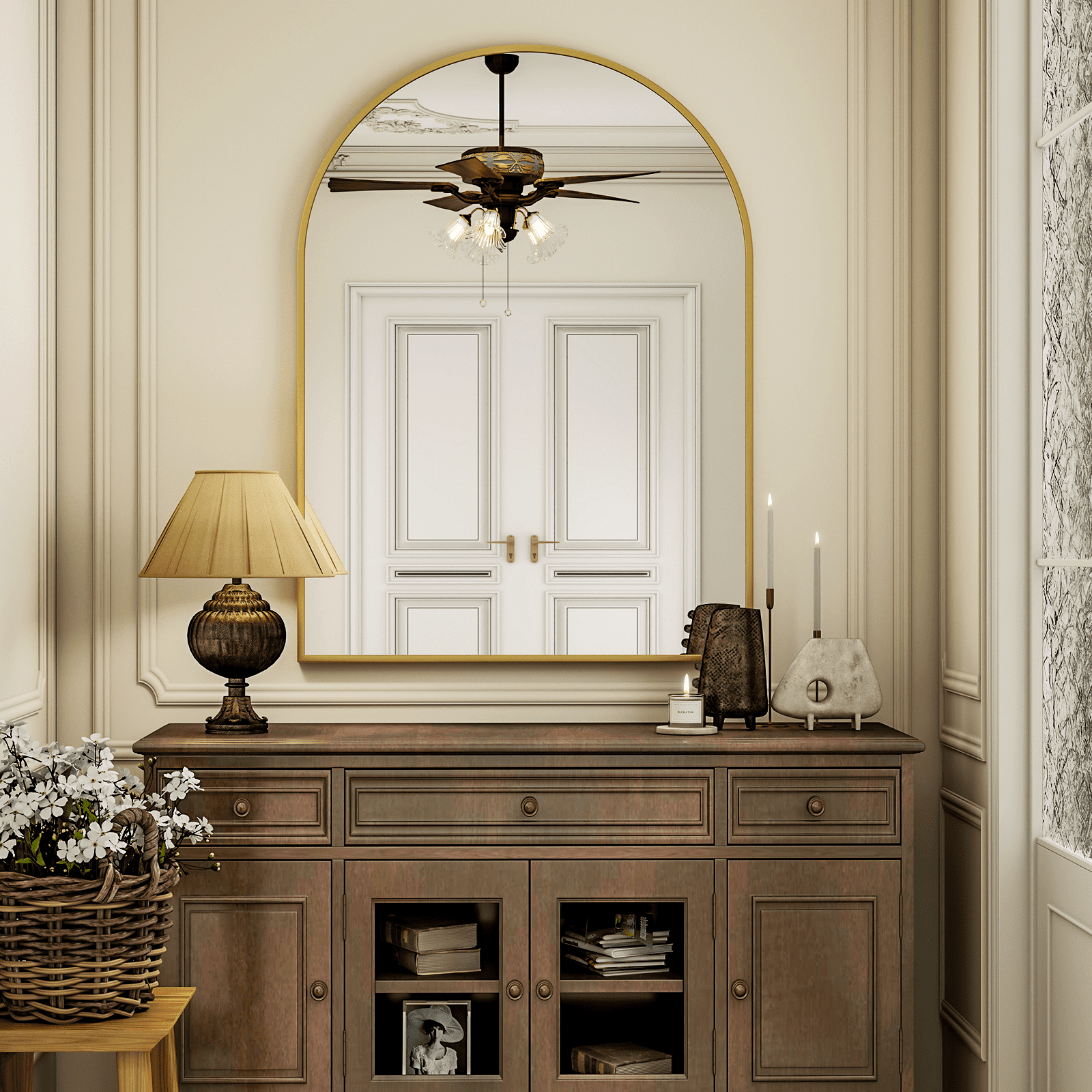 GRAHMCY 40"x30" Arched Bathroom Mirror Wall Mirror With Aluminum Alloy Frame, Gold
