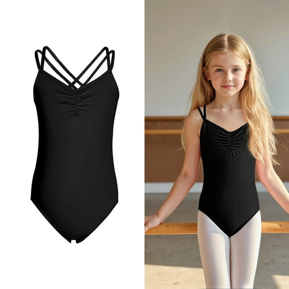 Girls Ballet Dance Leotard V Neck Summer Performance Practice Romper Jumpsuit Outfit for Toddler Kids