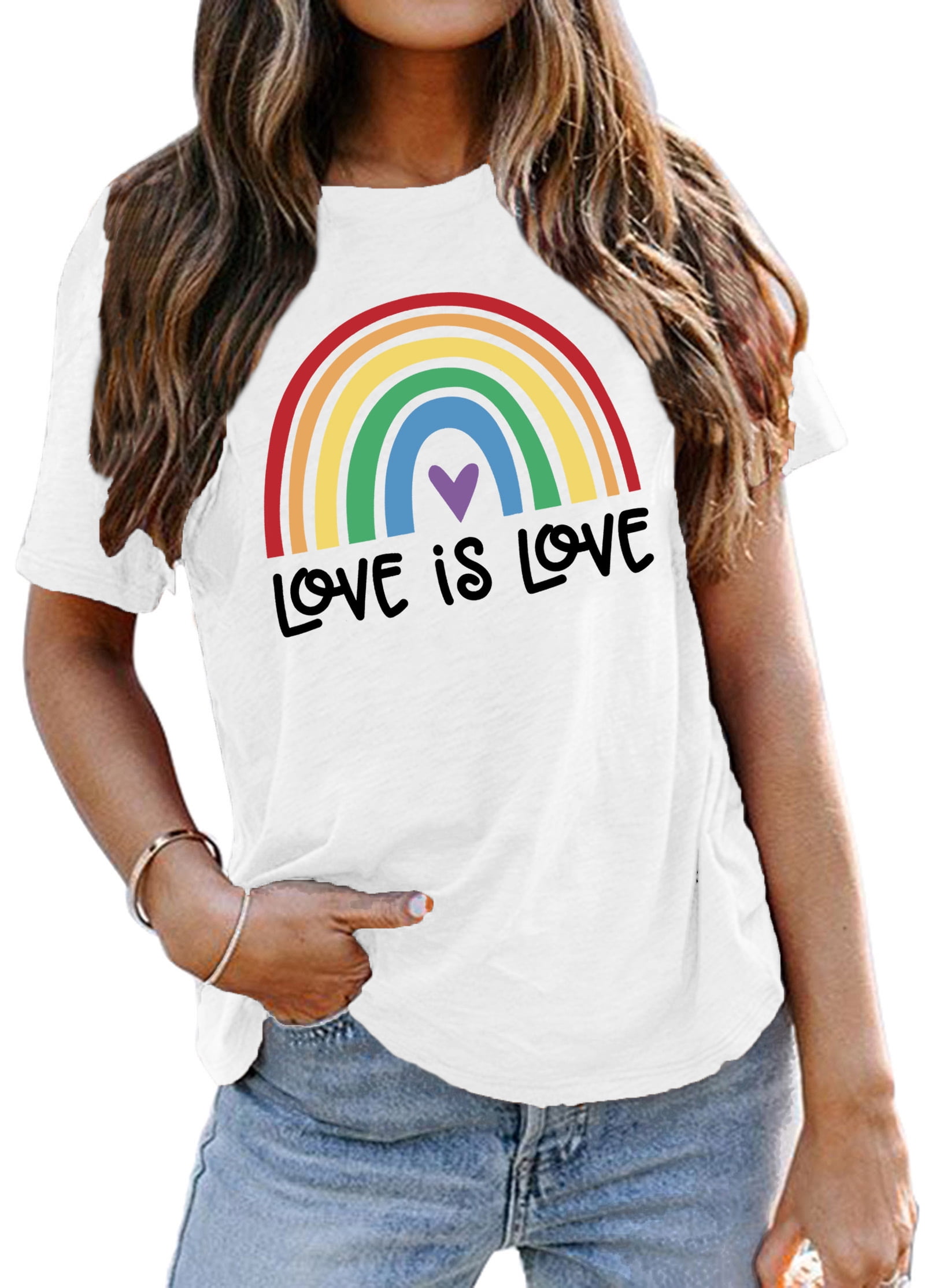 LAZYCHILD Womens Pride Shirts LGBT Tshirt Rainbow Heart Graphic Short ...
