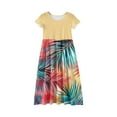 thumbnail image 4 of YOUYEDIAN Hawaiian Plus Size Spring Teen Dresses Palm Tree Print Crewneck Tshirt Dress Little Girls Patchwork Dress Short Sleeve Beach Dresses 2025 Summer Cute Dresses with Pockets,Yellow 4-5 Years, 4 of 5