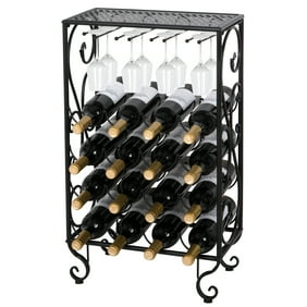 Mango Steam 23 Bottle Wine Rack With Glass Table Top Pewter