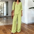 thumbnail image 4 of BRELIL Women Plus Size Summer V Neck Blouse Wide Leg Pants Two Piece Sets Casual Solid Boho Beach Vacation Travel Outfits Loungewear, Green XL, 4 of 7