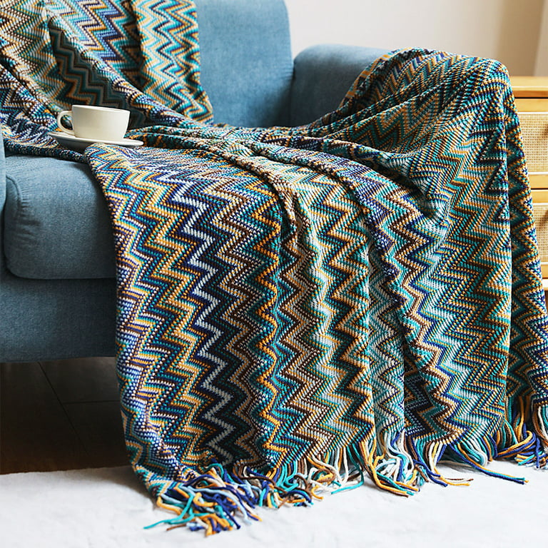Soft Boho Knitted Throw Blanket With