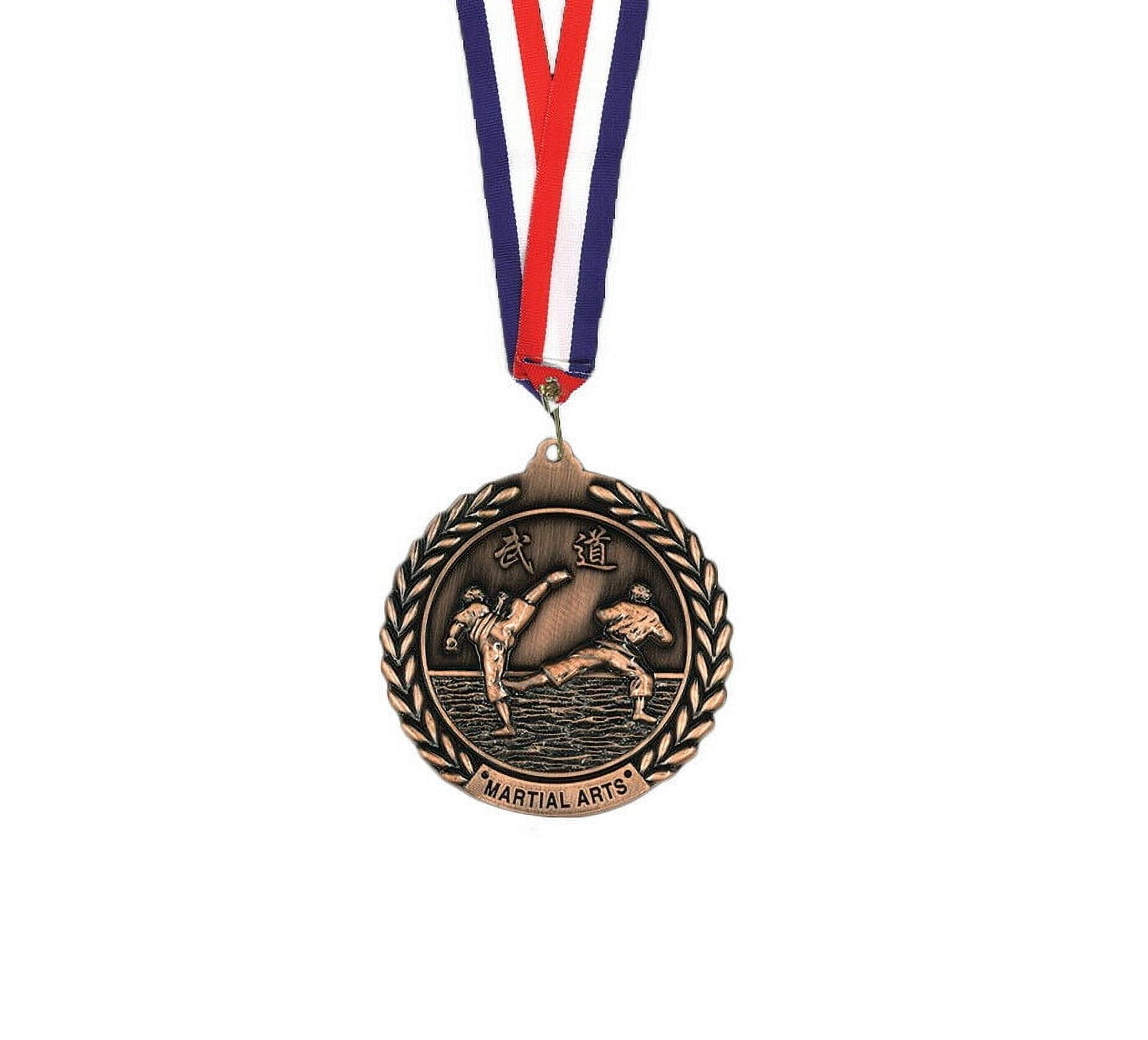 Martial Arts Medals, Karate Taekwondo Medal Tournament Awards Medals w/ Ribbons (Bronze, 5 pcS)