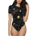 thumbnail image 2 of Uemuo Galaxy Pattern Women's One Piece Short Sleeve Swimsuit Rash Guard Surfing Modest Quick-drying Swimsuit Beach Essentials-Small, 2 of 9