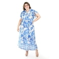 thumbnail image 4 of Vestido largo estampado hojas Roman Fashion /Tallas Extras, 4338 (Azul rey hojas) azul 42, 4 of 5