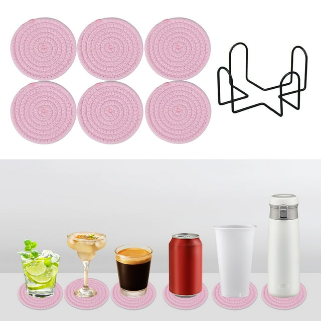 DcGZvy 6PCS Outdoor Coasters for Patio Table, Boho Place Mats Round Woven Hot Pads for Cooking, Dining Table Decor Wipeable Placemats