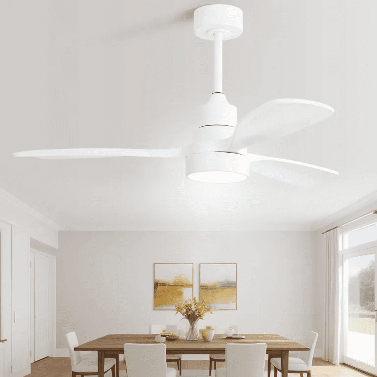 48 Inch Wood Ceiling Fans with Lights,Farmhouse Energy-Efficient Ceiling Fan with Remote,6-Speed Quiet Reversible DC Motor and 3 Solid Wood Blades,for Bedroom Living Room Kitchen Indoor Outdoor,White