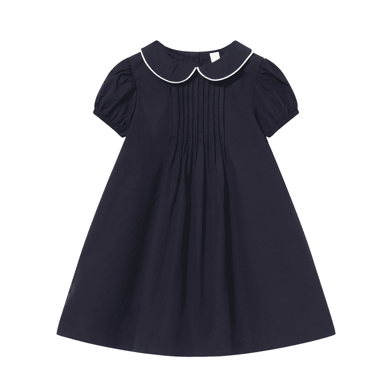 LittleSpring Toddler Girls Short Sleeve Dress Peter Pan Collar School  Uniform Dresses Casual Solid Navy Blue 3T - Walmart.com