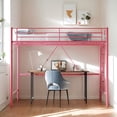 thumbnail image 2 of UBesGoo Queen Metal Loft Bed Frame with Horizontal Guardrail, Vertical Ladder with Rubber Anti-Slip Pads, Safe Heavy-Duty Frame, Pink, 2 of 6