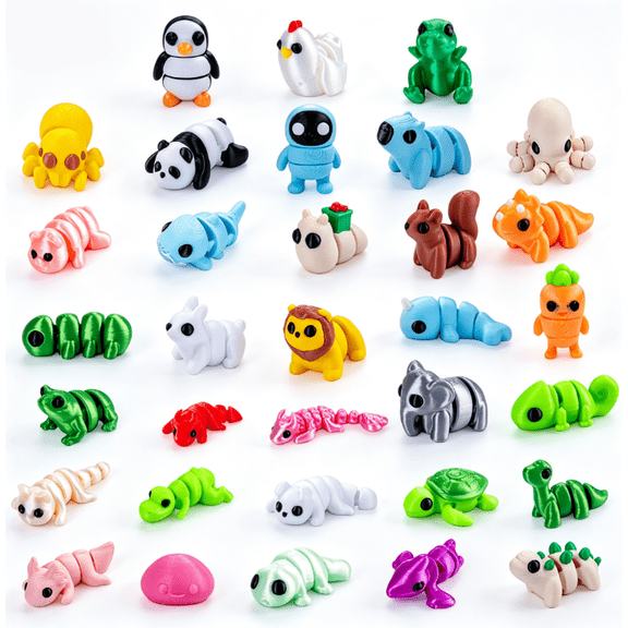 40-Piece Mini Articulated Animal Figurines – Flexible 3D-Printed Plastic Toys for Party Favors, Desk Decor