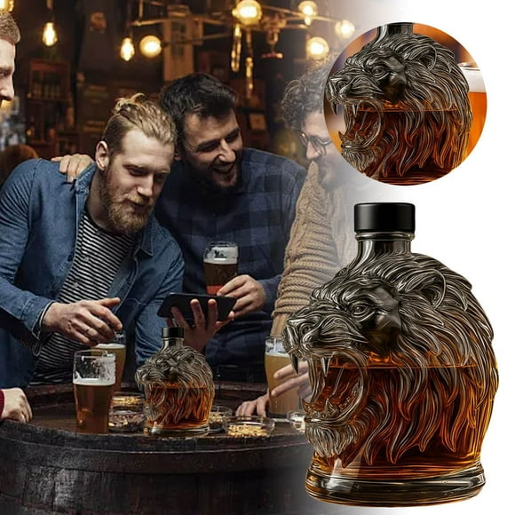 Glass & Bottle - The Mighty Head Whisky Bottle Indoor Spaces with Unique Print and Practical Bottle Display