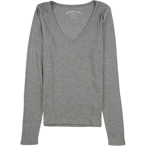 Aeropostale Womens Seriously Soft Ribbed Basic T-Shirt, Grey, Small