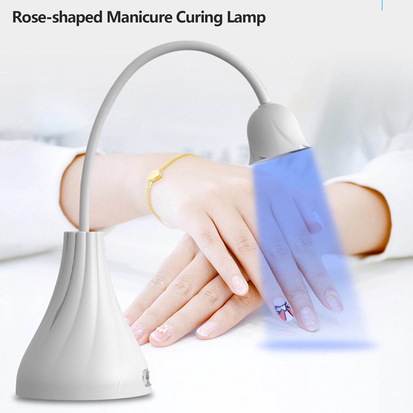 Riousery Rechargeable Mini Nail Dryer, 360-Degree Rotatable Rose-Shaped Curing Lamp, Portable Desktop Phototherapy Machine, Quick Drying Gel Polish Nail Art Tool for Home, White (6.3 inches / 16 cm)