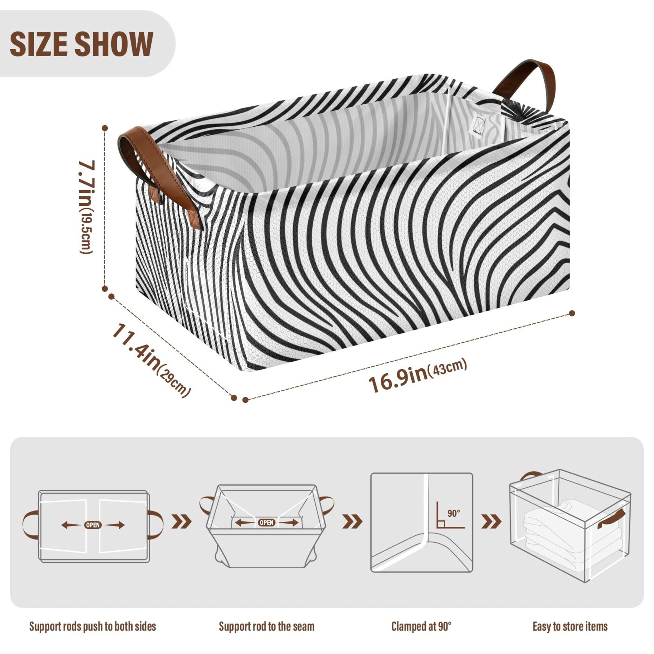 Line Black Storage Bins with Handles Foldable Storage Baskets for Shelves Organizer Cloth Baskets