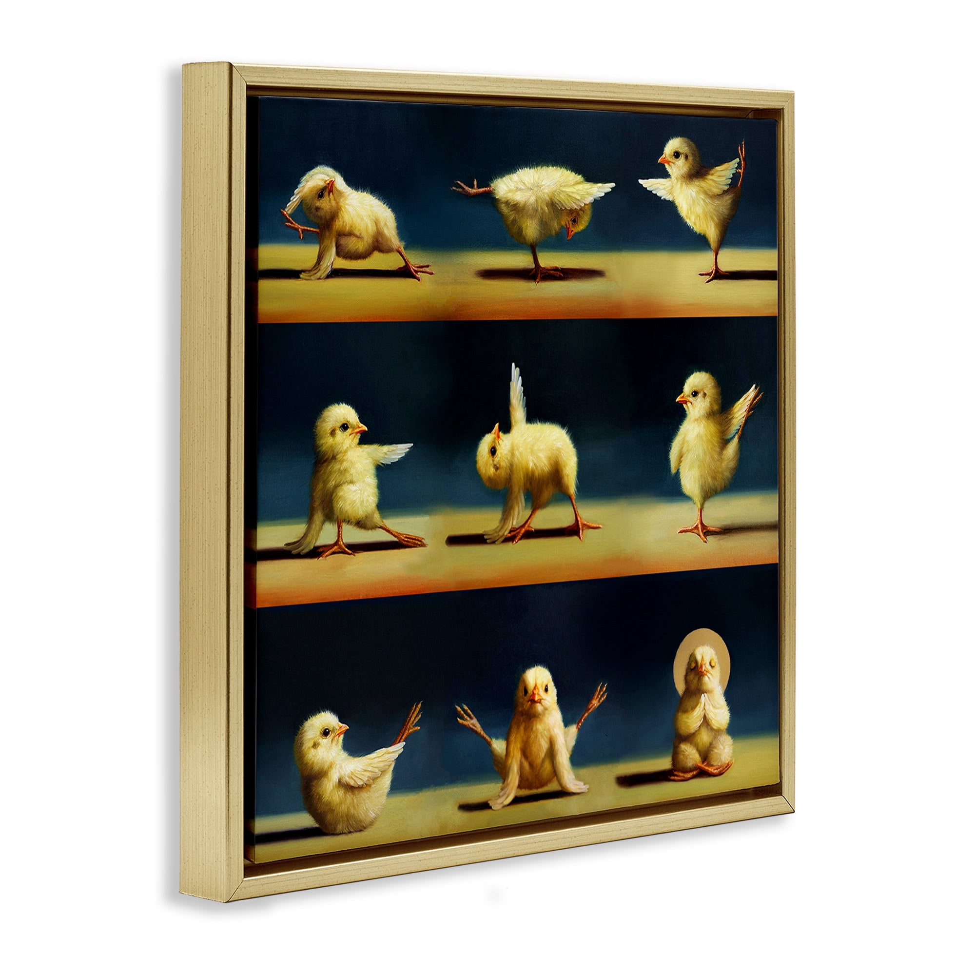 Stupell Industries Yoga Chicks Stretching Meditation Animals & Insects Painting Gold Floater Framed Canvas Art Print Wall Art, 25 x 25