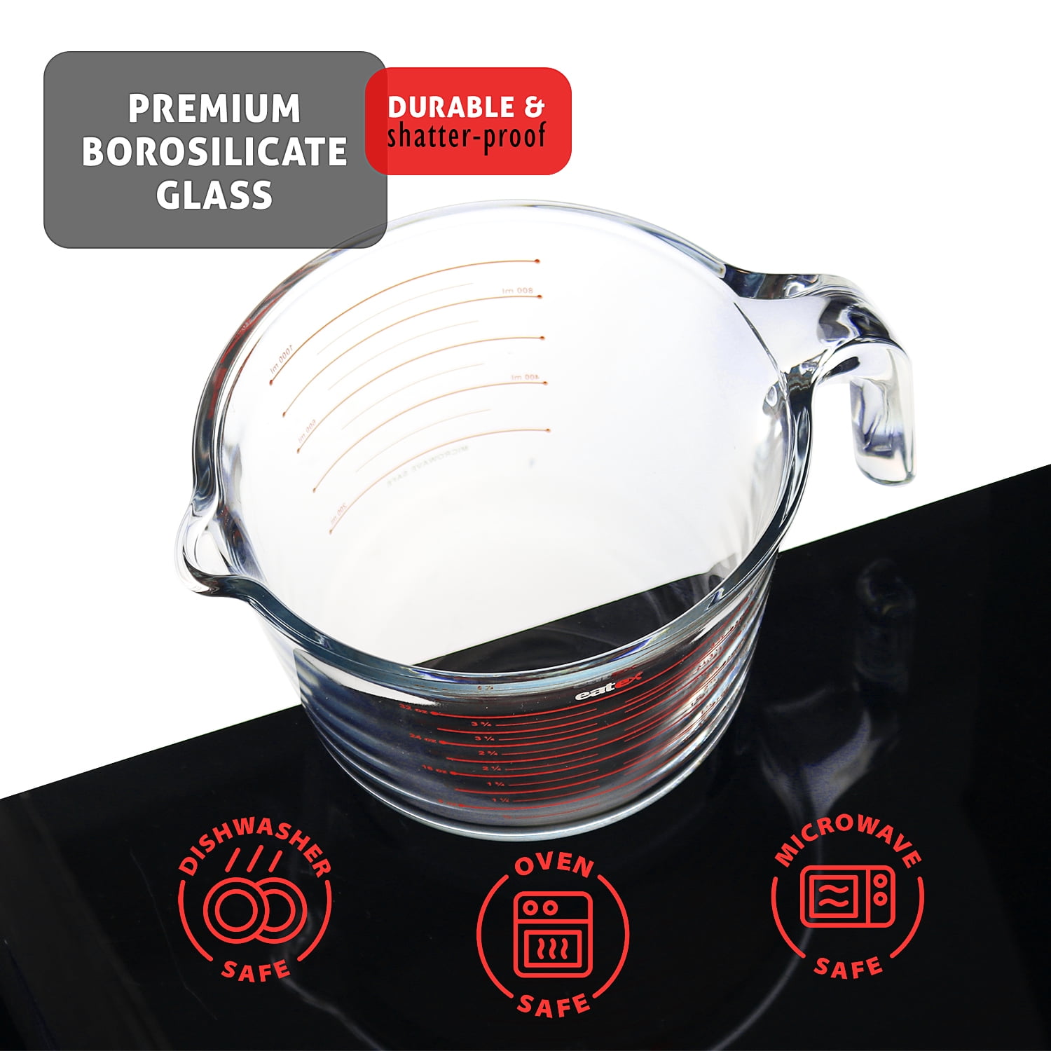 LammaLoe Glass Measuring Cup Set, 6 Piece Borosilicate Measuring Cups for Baking, Dry & Liquid Measuring, Dishwasher Safe