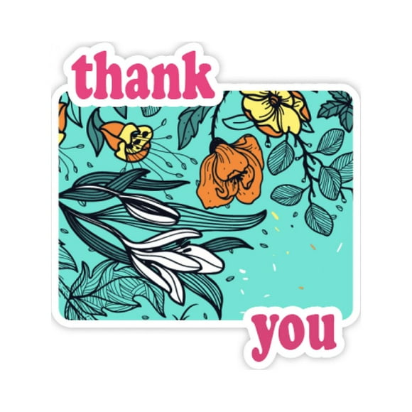 Modern Art Lily Camellia Drawing Thank You Stickers Quote Grateful