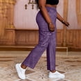 thumbnail image 6 of Miluxas Women's Strechy High Waisted Cropped Jeans Faux Denim Casual Cargo Trousers with Pockets Purple, 6 of 8