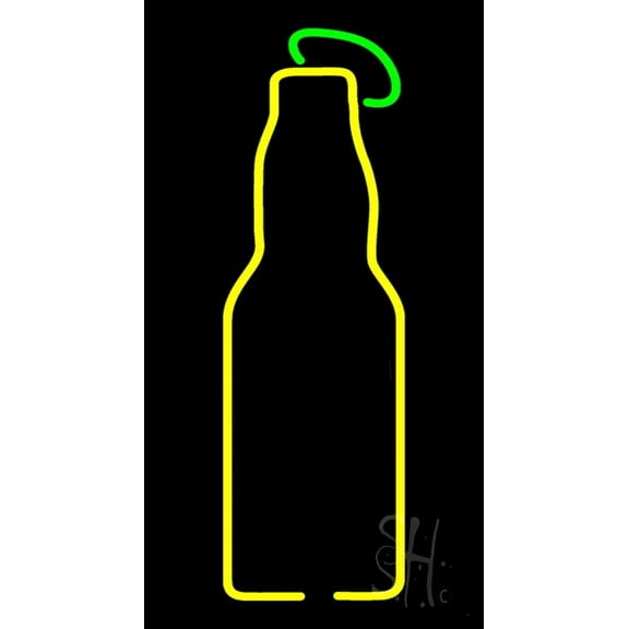 Yellow Beer Bottle LED Neon Sign 24 x 13 - inches, Clear Edge Cut Acrylic Backing, with Dimmer - Bright and Premium built indoor LED Neon Sign for Bar decor.