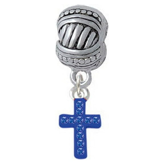 Small Blue Crystal Cross - Large Rope with Cross Beads Charm Bead