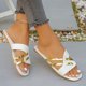 thumbnail image 4 of Negro Y Blanco Zapato Encajes Estilo Hebilla Metálica Crisscross Correa Sandalias, Zapato Negro Plano Encajes Inspirados Zapatos de Playa de Tamaño Mayor, 4 of 9