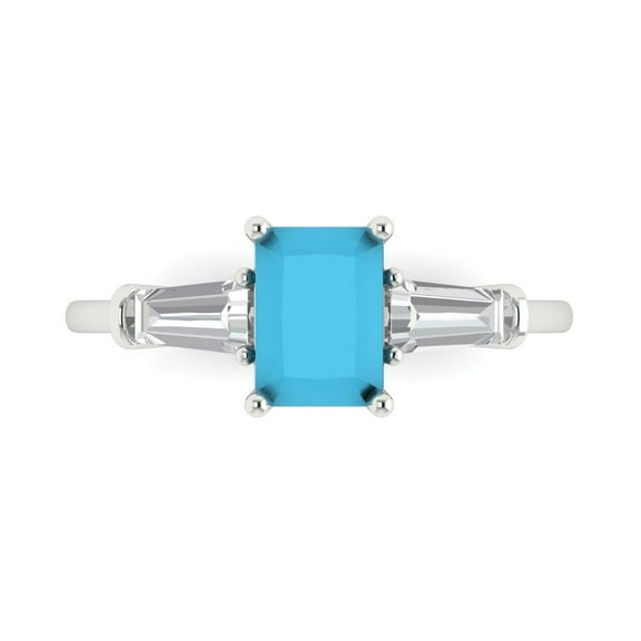 Clara Pucci 14K White Gold 1.5ct Turquoise Three-Stone Ring for Women