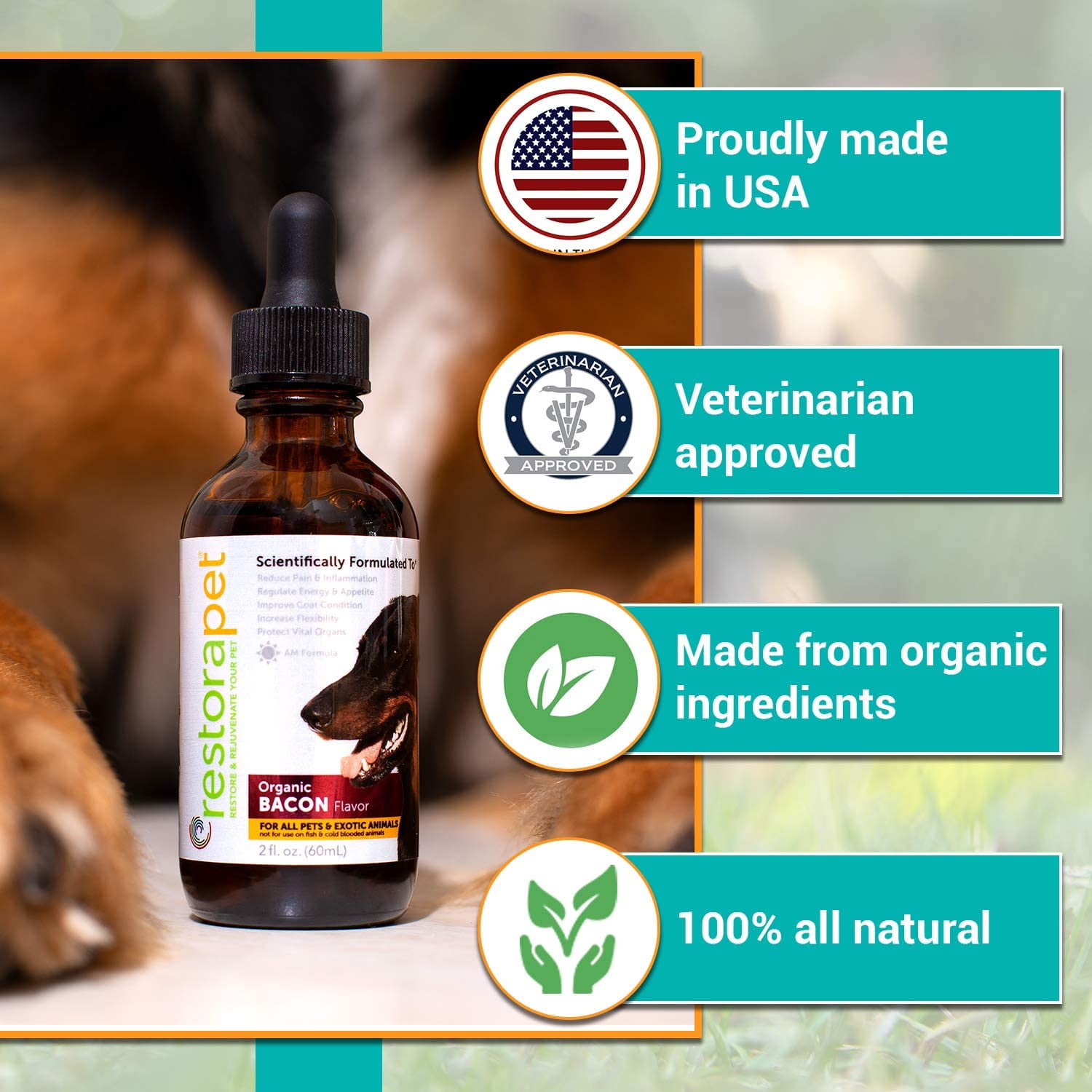 RestoraPet 1-Pack Organic Pet Supplement For Dogs, Cats & Horses