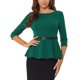 thumbnail image 1 of INSPIRAR CHIC Blusas Peplum para Mujeres de Manga 3/4 con Cinturón Elegante para Trabajo 3XL Verde, 1 of 5