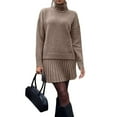 thumbnail image 3 of Female Sweater Skirt Sets 2 Piece Outfits Ribbed Knit Mock Neck Sweater Pullovers A Line Mini Skirt Set Brown XXL, 3 of 8