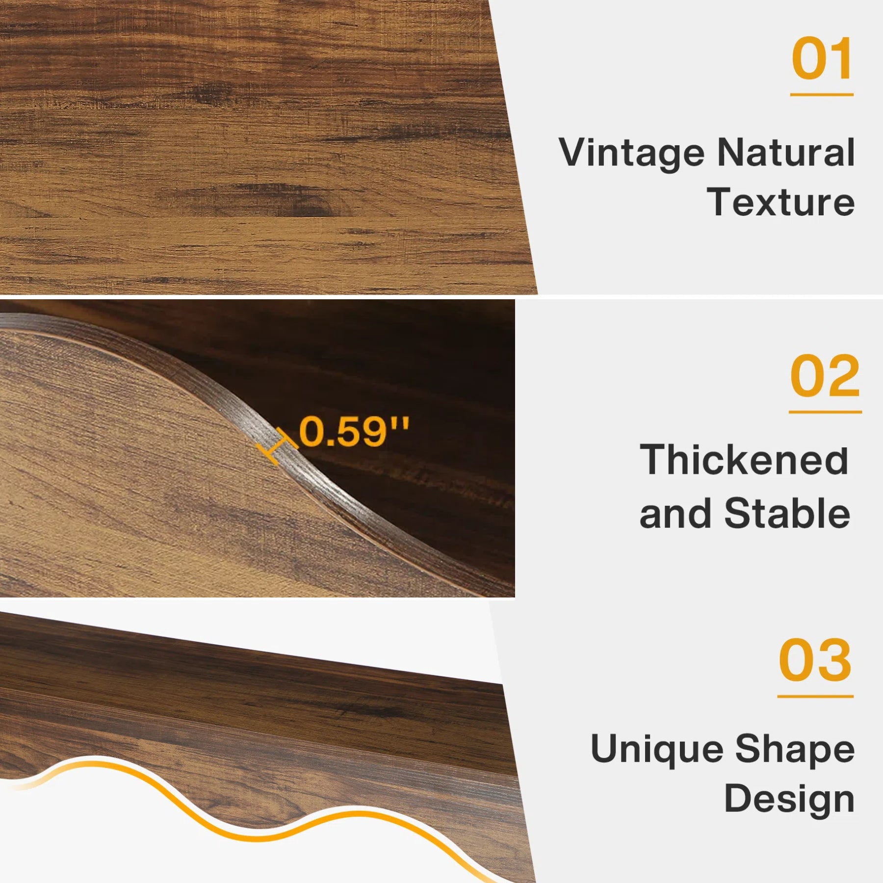 Fnova 63" Long Farmhouse Console Table for Entryway, Wave-Shaped Wood Entryway Table, Sofa Table for Living Room, Dark Brown