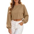 thumbnail image 6 of Women's Plus Size Corduroy Long Sleeve Crew Neck Top Cropped Loose Casual, 6 of 9