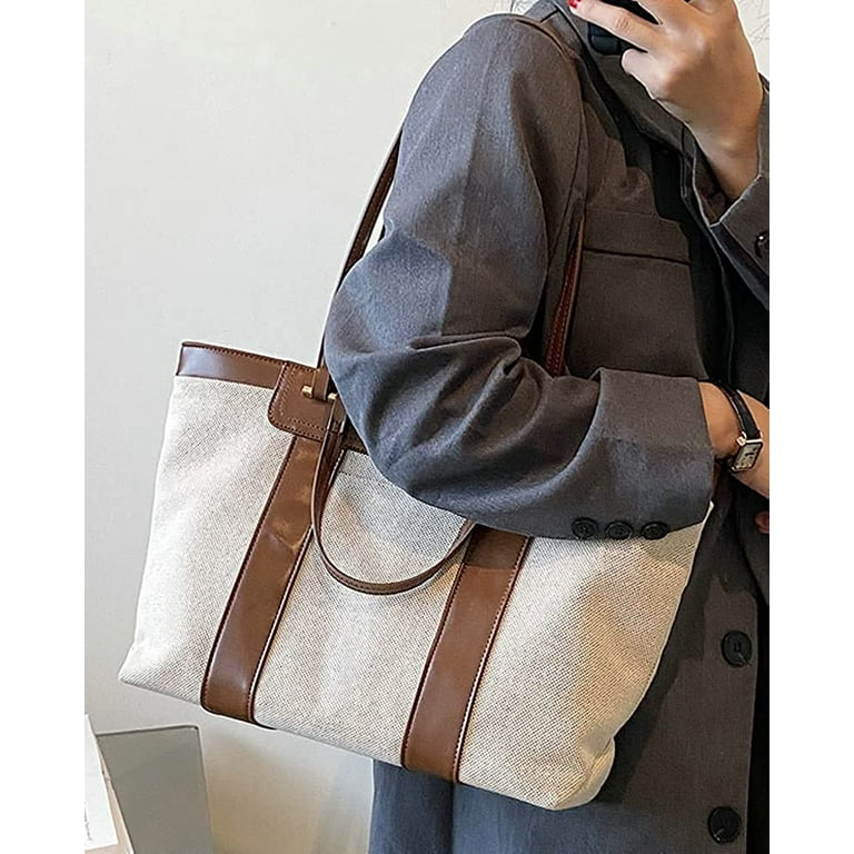 PIKADINGNIS Women Girls Fashion Canvas Tote Handbag Vintage Hobo Shoulder  Bag Purse Leather Strap 