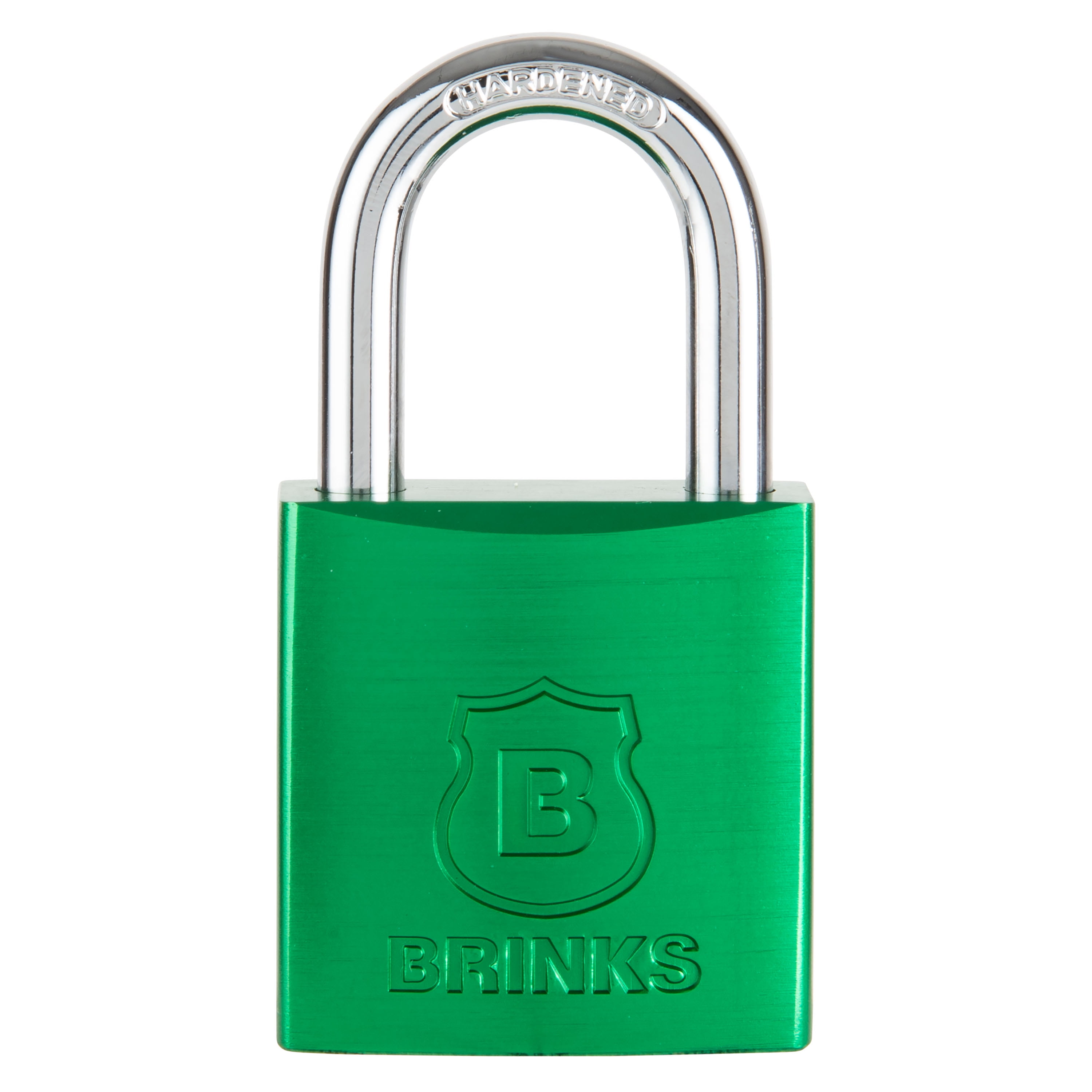 (4 pack) Brinks 38mm Green Anodized Aluminum Solid Body Padlock with 1in Shackle