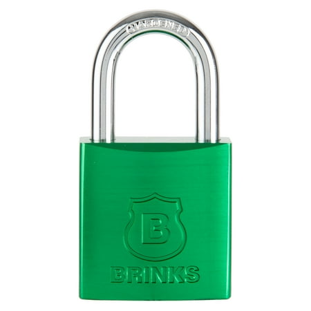 Brinks 38mm Green Anodized Aluminum Solid Body Padlock with 1in Shackle